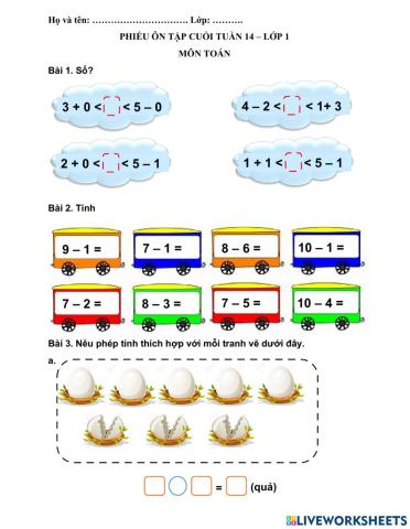Phiếu ôn tập Toán tuần 14