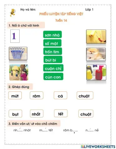 Bài tập tiếng việt lớp 1 tuần 14