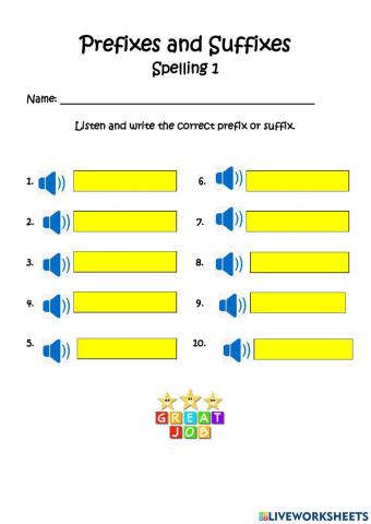 Prefixes and Suffixes - Spelling 1
