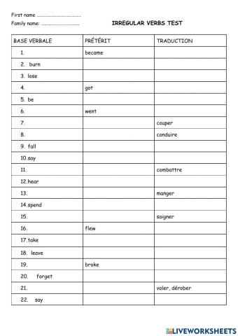 Irregular verbs