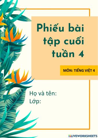 Phiếu bài tập Tiếng Việt 4 Tuần 4