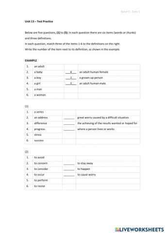 Band 3 (Core 1) - Unit 13 - Test
