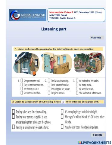 Intermediate virtual 2 - mid-term exam listening