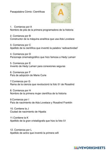 Pasapalabra Comíc Científicas