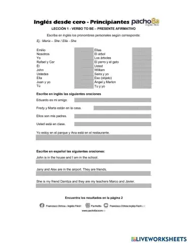 Lección 1 - Pronombres personales y verbo TO BE presente afirmativo