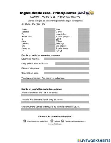 Lección 1 - Pronombres personales y verbo TO BE presente afirmativo