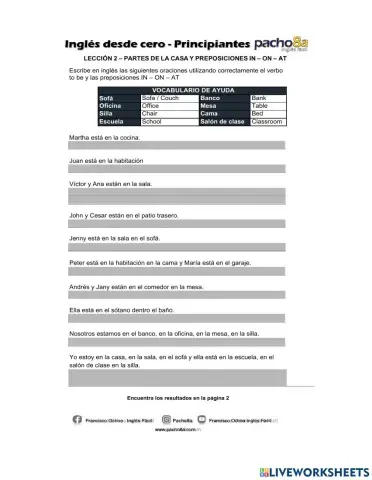 Lección 2 - Partes de la casa y preposiciones IN - ON - AT