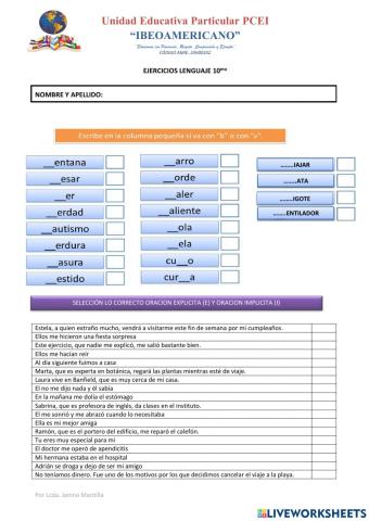 Evaluación lenguaje 10mo