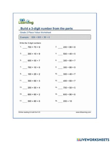 Place value worksheet