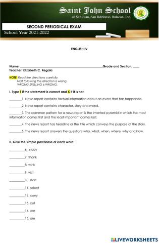 Second Periodical Exam in English IV