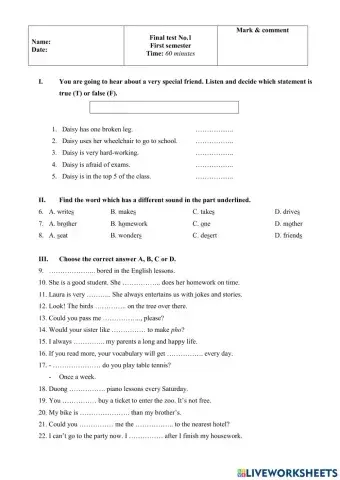 Final test - First semester - Global Success