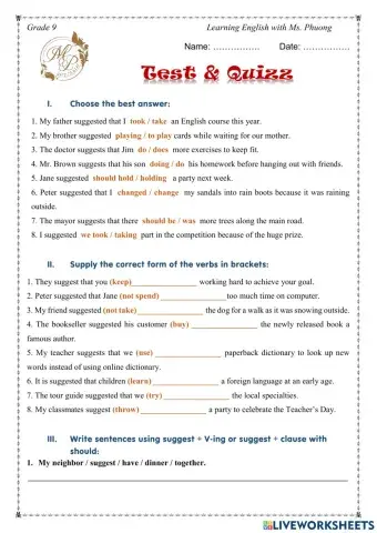 English 9 -Unit 5 - Using Suggest