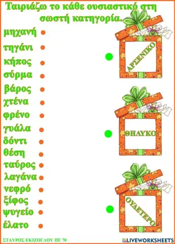 Ταιριαξε το καθε ουσιαστικο στη σωστη κατηγορια.