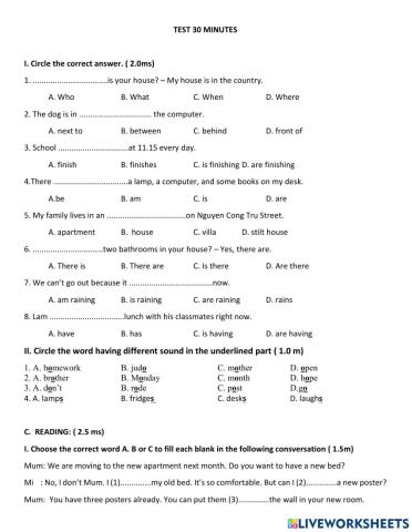 1st semester test English 7