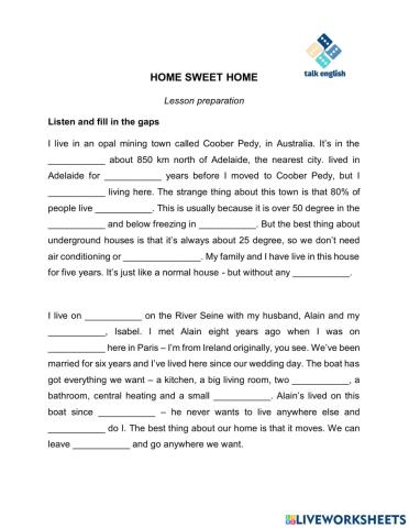 HOME SWEET HOME - Listening lesson preparation
