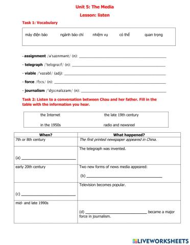 English 9 Unit 5 Listen