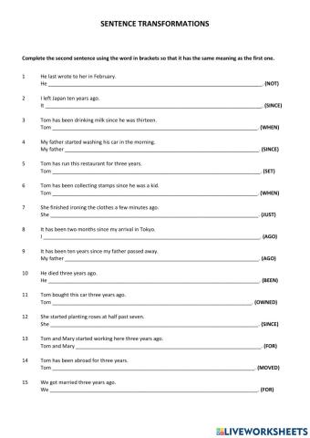 Sentence transformations (past simple - present perfect)