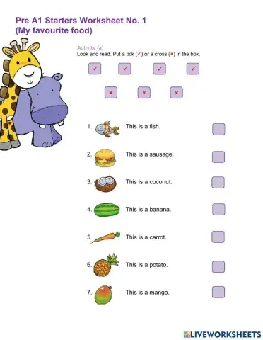 Pre A1 Starters Worksheet 1a