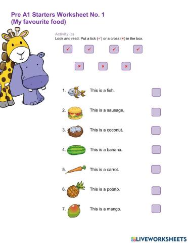 Pre A1 Starters Worksheet 1a