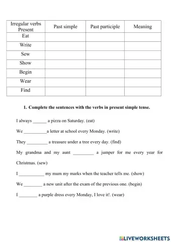 Irregular verbs practice