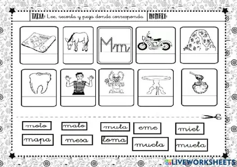 Lectura consonante m , lee y arrastra