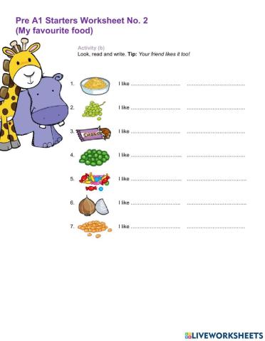 Pre A1 Starters Worksheet 2b