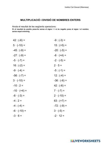Multiplicació i divisió de nombres enters