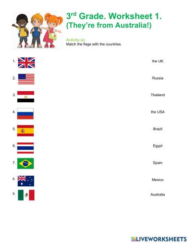 3rd Grade Worksheet 1a Countries and flags