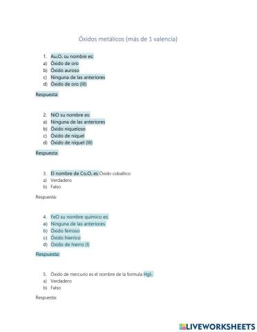 Oxidos metalicos con mas de dos valencias