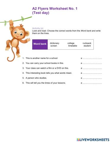 A2 Flyers Worksheet 1 My things