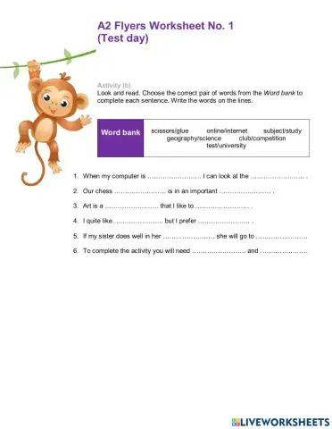 A2 Flyers Worksheet 1b My things