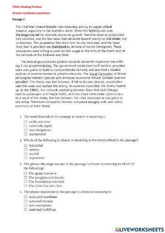 TOEFL Vocabulary questions