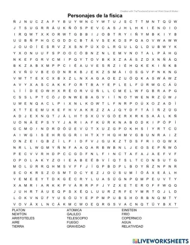 Sopa de letras Personajes de la física