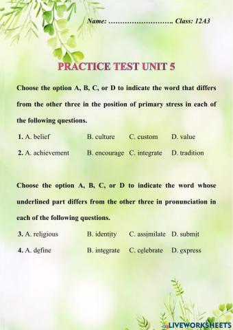 12A3. Unit 5. Practice test
