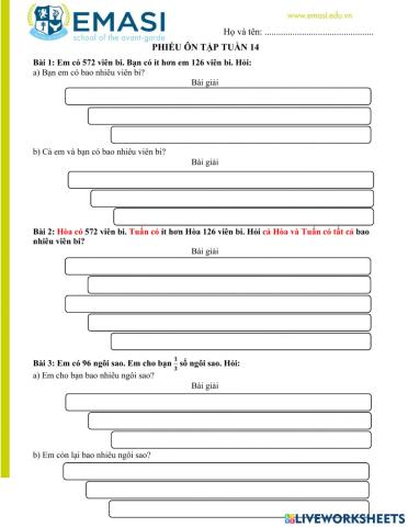 Ôn giải toán bằng hai phép tính