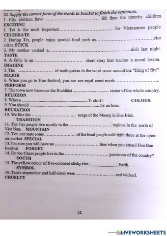 Y8 Review for final term - T.H. Word form