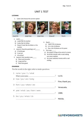 American English file 2 unit 1 test