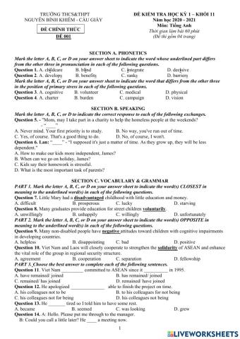 Revision for the 1st term test