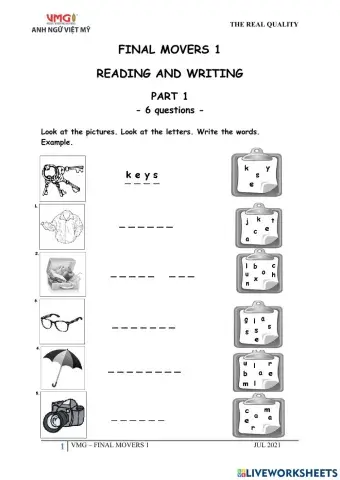 Movers 1 - Final - Reading and Writing