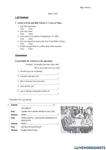 American english file starter unit 7 test