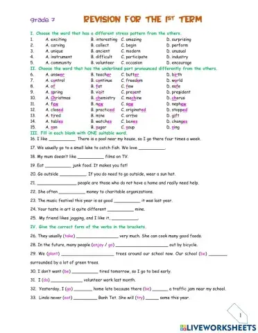 Revision for the first term