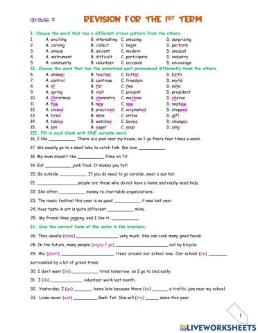 Revision for the first term