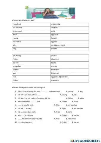 Lektion 20 - Wortschatz, Ungarisch