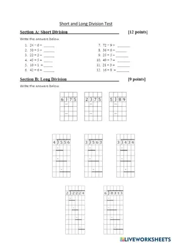 Short and Long Division Test