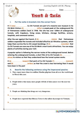 English 9 -Unit 5 - the impersonal passive