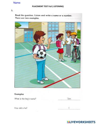 Dream Sky - Placement test FA3 - Listening