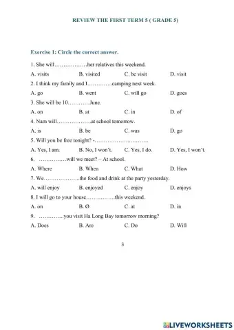 Review the first term 5( grade 5)