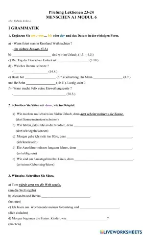 Prüfung Lektionen 23 und 24 für Gaby