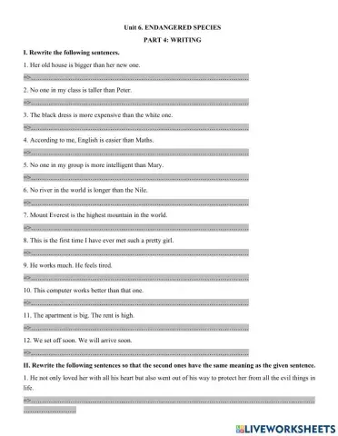 Unit 6. ENDANGERED SPECIES  PART 4: WRITING