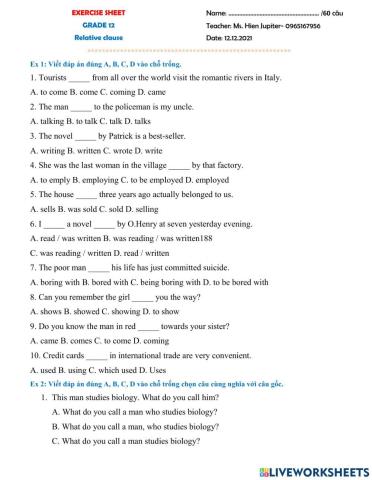 Reduced relative clause